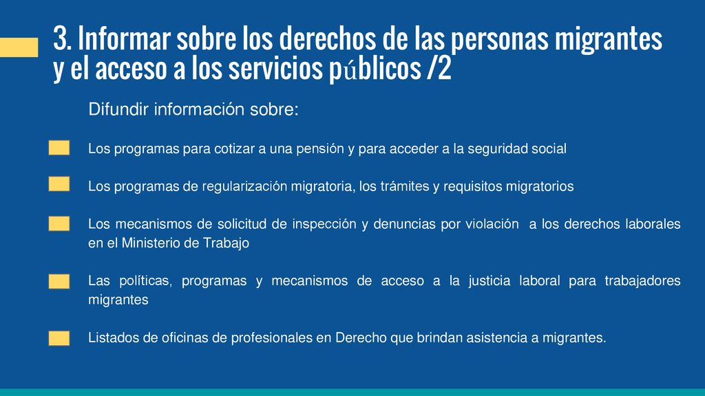 3. Informar sobre los derechos de las personas migrantes y el acceso a los servicios públicos /2