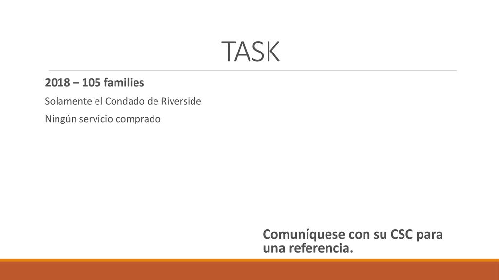 TASK Comuníquese con su CSC para una referencia – 105 families