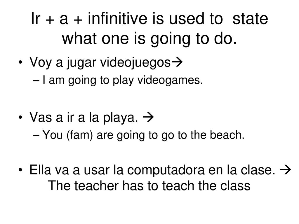 Ir + a + infinitive is used to state what one is going to do.