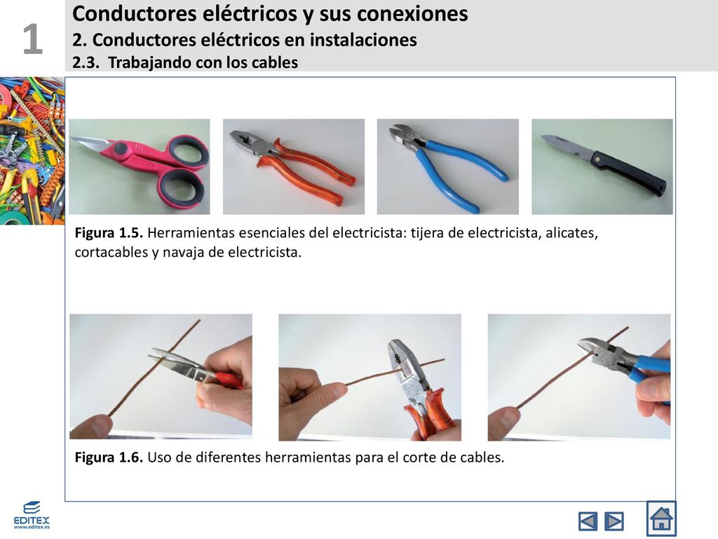1 Conductores eléctricos y sus conexiones 2. Conductores eléctricos en instalaciones 2.3. Trabajando con los cables.