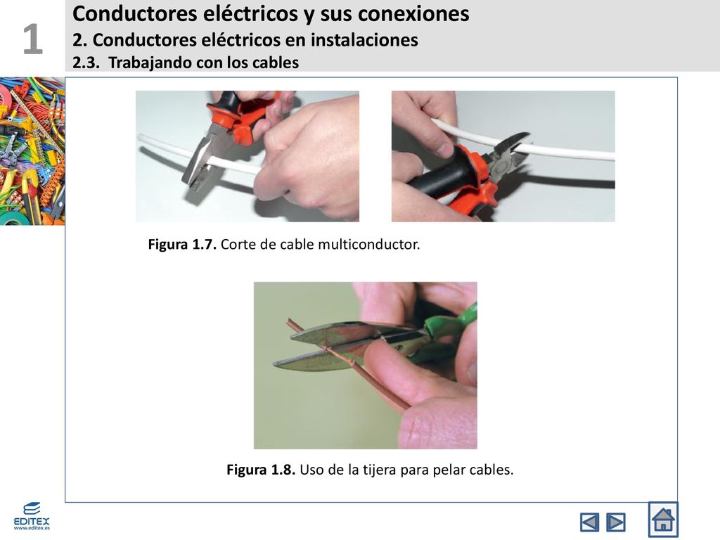 1 Conductores eléctricos y sus conexiones 2. Conductores eléctricos en instalaciones 2.3. Trabajando con los cables.