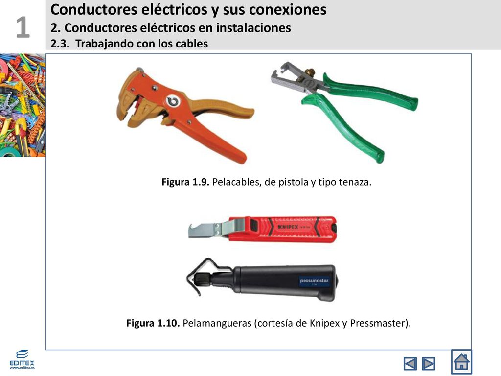 1 Conductores eléctricos y sus conexiones 2. Conductores eléctricos en instalaciones 2.3. Trabajando con los cables.