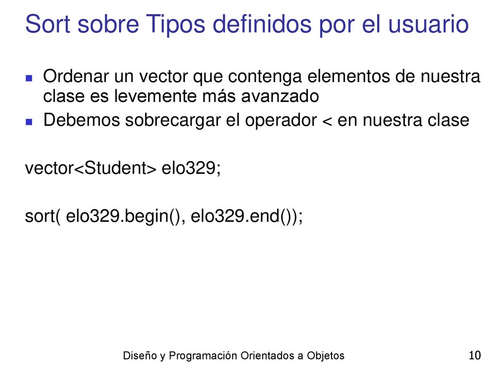 Sort sobre Tipos definidos por el usuario