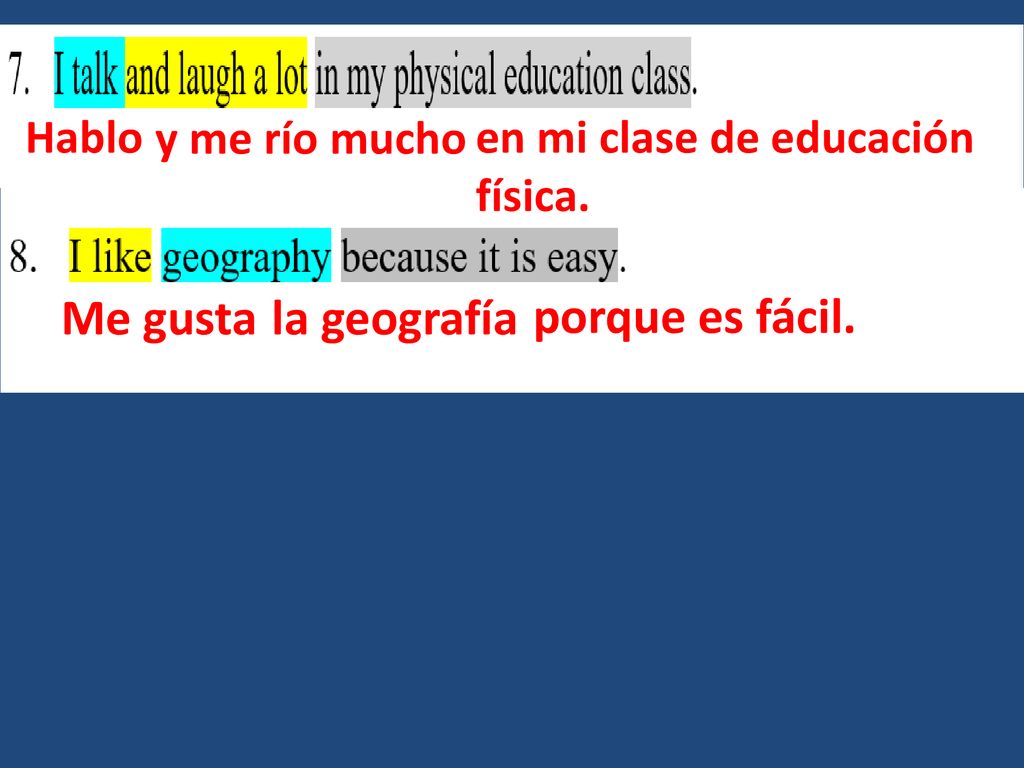 Me gusta la geografía porque es fácil. Hablo y me río mucho