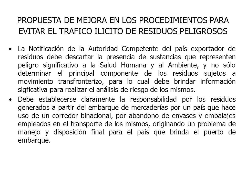PROPUESTA DE MEJORA EN LOS PROCEDIMIENTOS PARA EVITAR EL TRAFICO ILICITO DE RESIDUOS PELIGROSOS