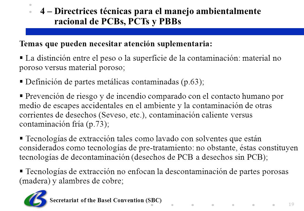 4 – Directrices técnicas para el manejo ambientalmente racional de PCBs, PCTs y PBBs