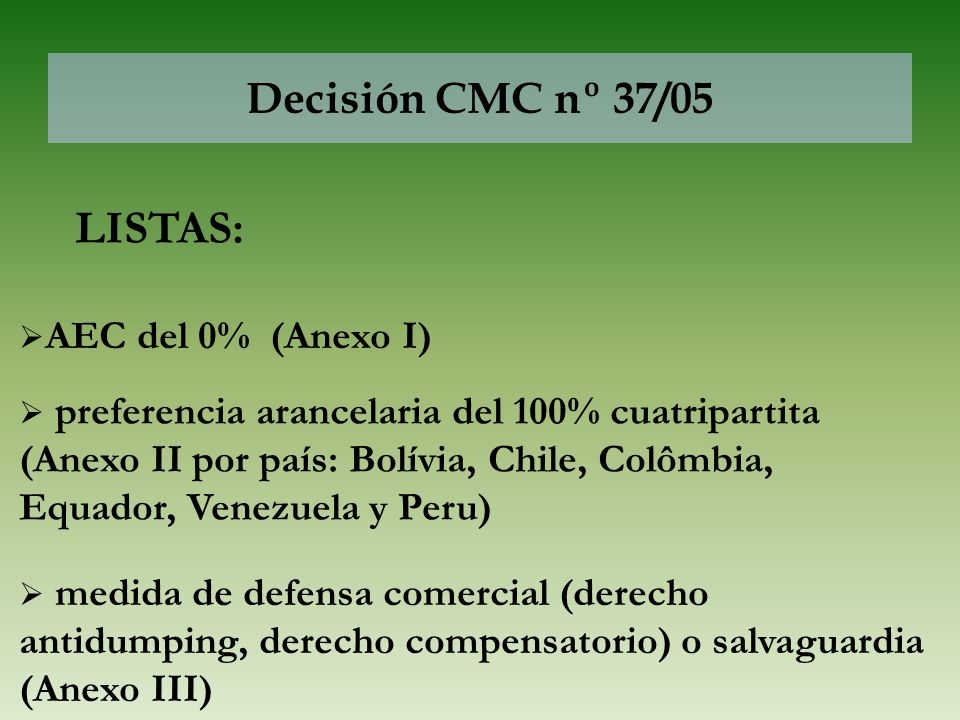 LISTAS: Decisión CMC nº 37/05 AEC del 0% (Anexo I)