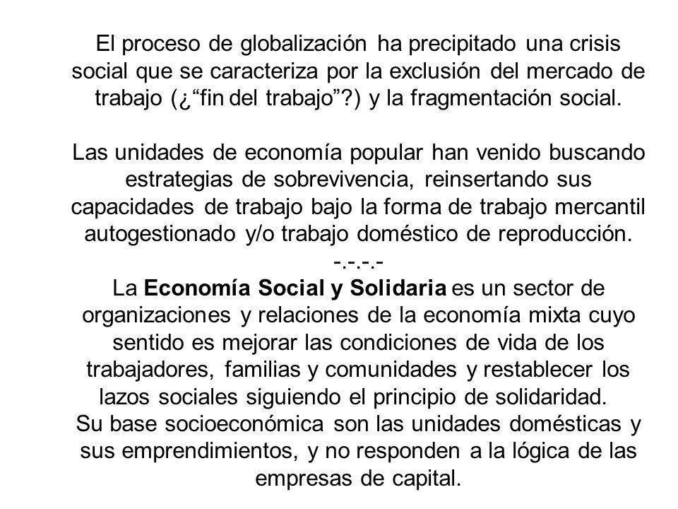 El proceso de globalización ha precipitado una crisis social que se caracteriza por la exclusión del mercado de trabajo (¿ fin del trabajo ) y la fragmentación social.