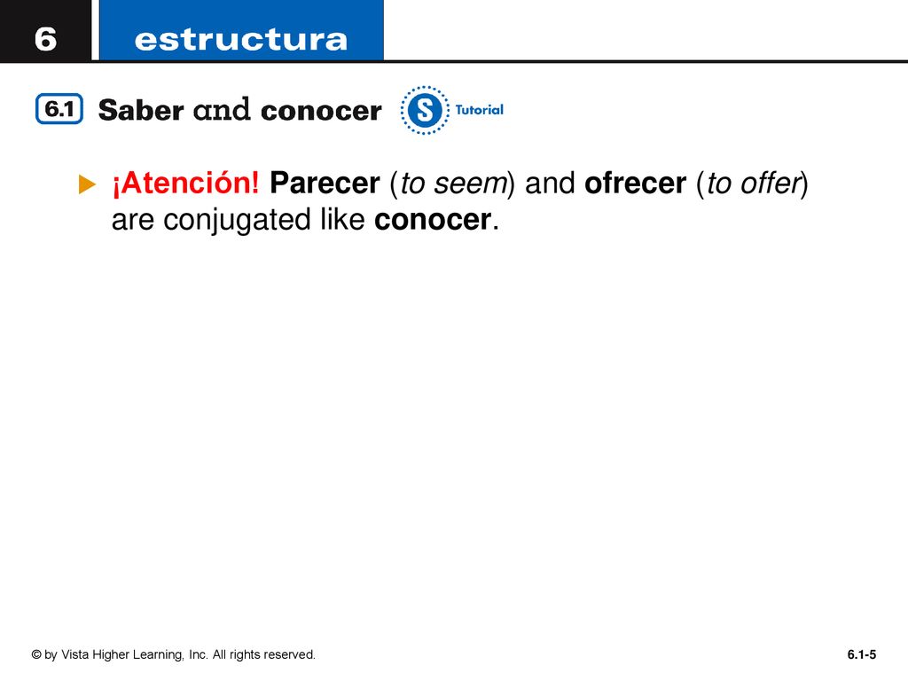 ¡Atención! Parecer (to seem) and ofrecer (to offer) are conjugated like conocer.