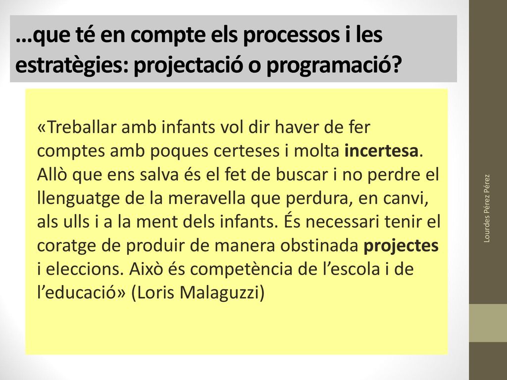 …que té en compte els processos i les estratègies: projectació o programació