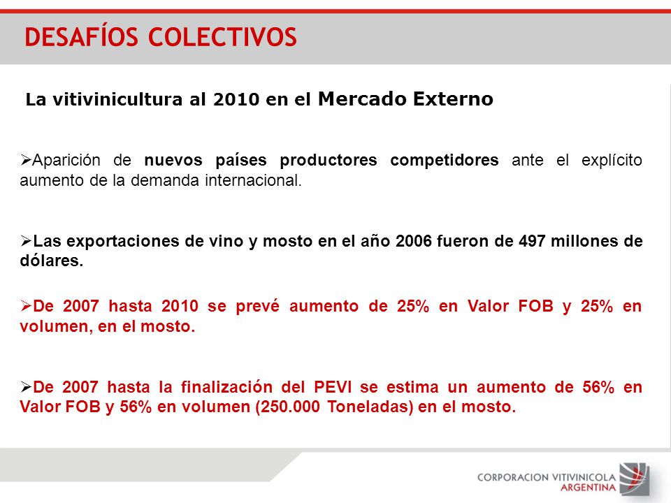 DESAFÍOS COLECTIVOS La vitivinicultura al 2010 en el Mercado Externo