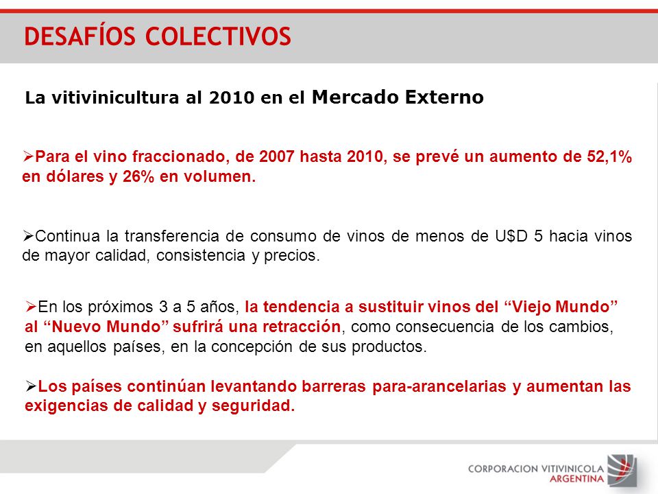 DESAFÍOS COLECTIVOS La vitivinicultura al 2010 en el Mercado Externo