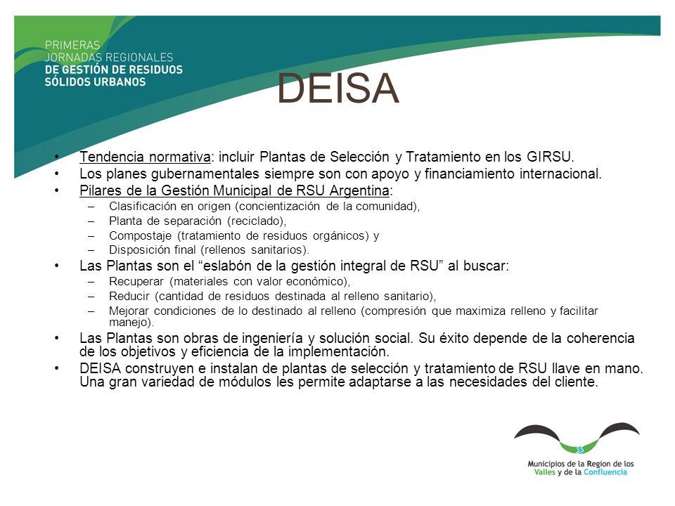 DEISA Tendencia normativa: incluir Plantas de Selección y Tratamiento en los GIRSU.