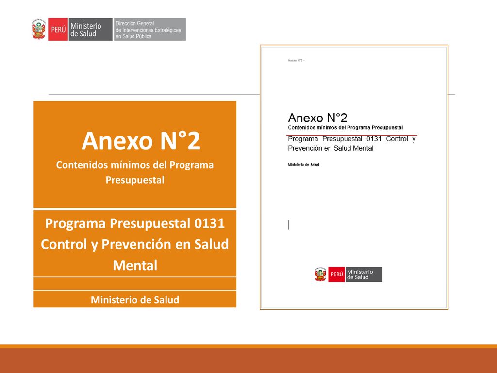 Anexo N°2 Contenidos mínimos del Programa Presupuestal. Programa Presupuestal 0131 Control y Prevención en Salud Mental.