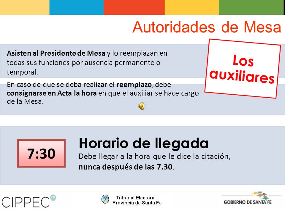 Autoridades de Mesa 7:30 Horario de llegada