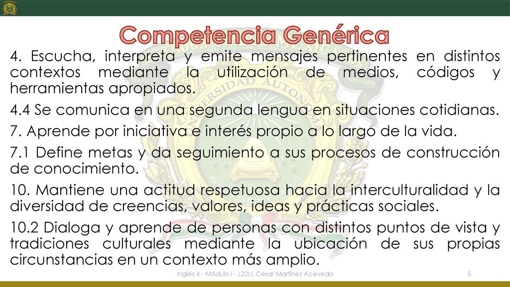 Inglés 4 - Módulo I - L22LI. Cesar Martínez Acevedo