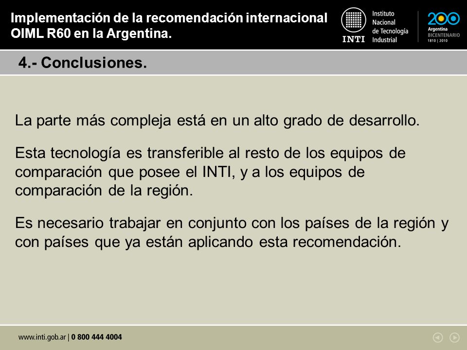 Implementación de la recomendación internacional OIML R60 en la Argentina.