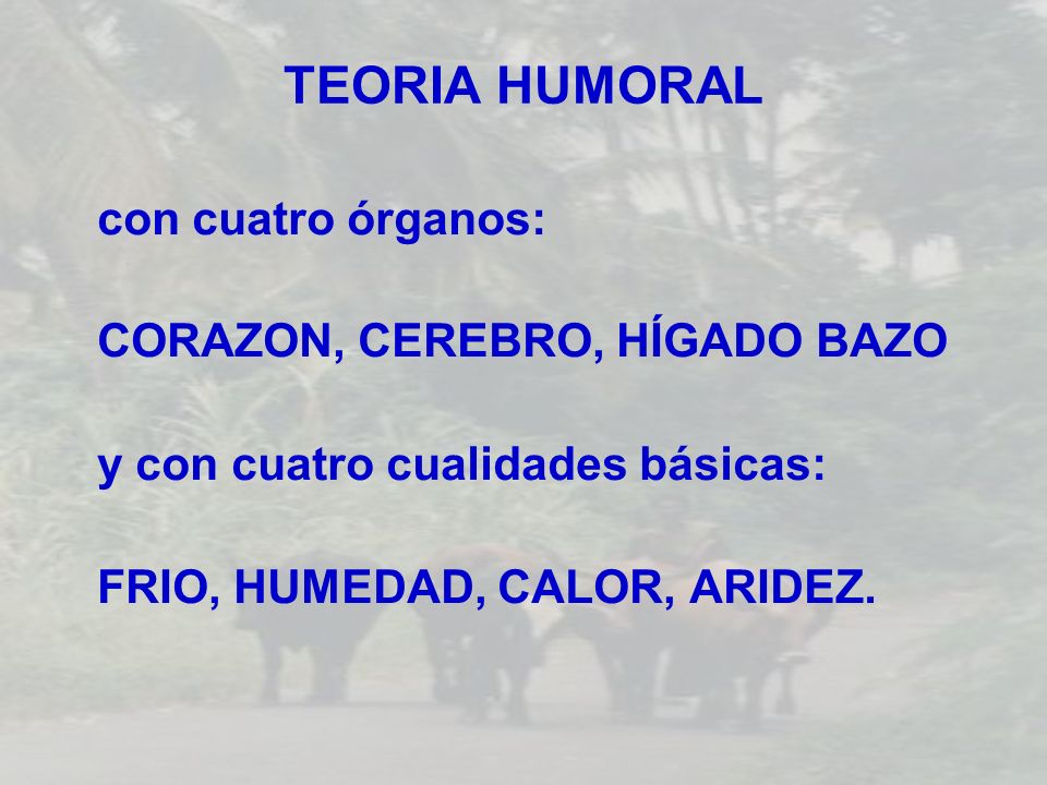 TEORIA HUMORAL con cuatro órganos: CORAZON, CEREBRO, HÍGADO BAZO