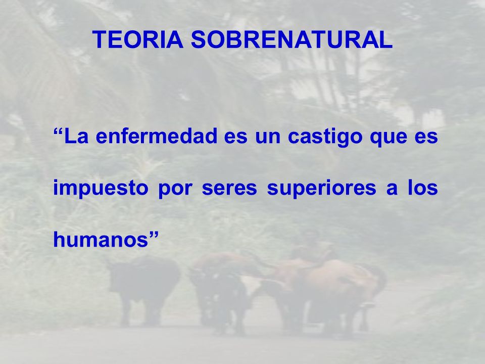 TEORIA SOBRENATURAL La enfermedad es un castigo que es impuesto por seres superiores a los humanos