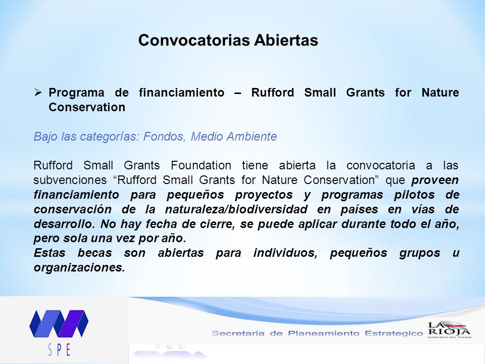 Programa de financiamiento – Rufford Small Grants for Nature Conservation