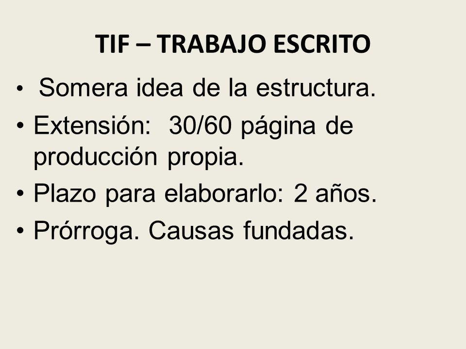 TIF – TRABAJO ESCRITO Extensión: 30/60 página de producción propia.