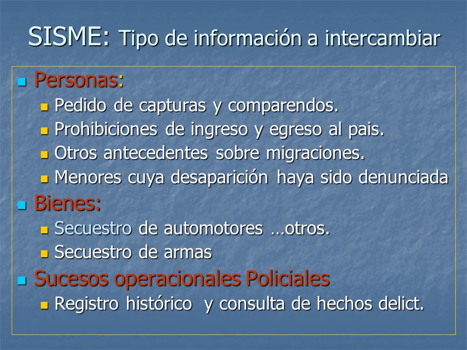 SISME: Tipo de información a intercambiar