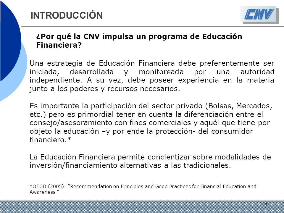 INTRODUCCIÓN ¿Por qué la CNV impulsa un programa de Educación Financiera