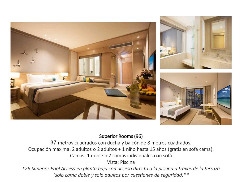 Camas: 1 doble o 2 camas individuales con sofá Vista: Piscina