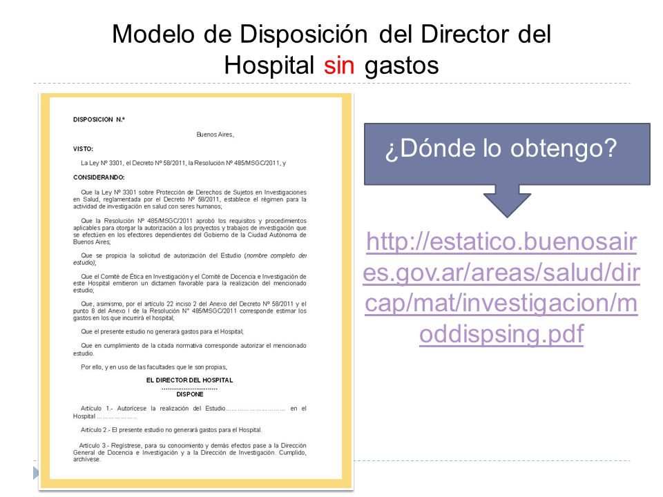 Modelo de Disposición del Director del Hospital sin gastos