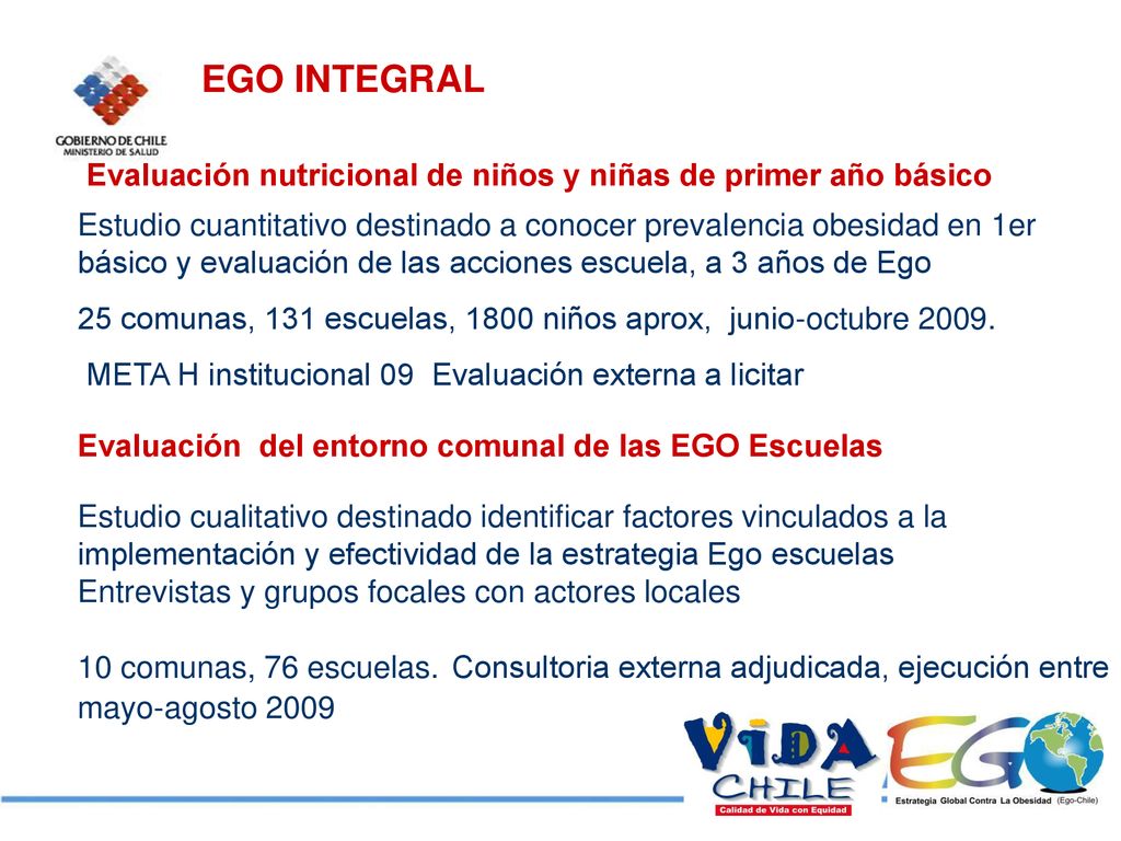 EGO INTEGRAL Evaluación nutricional de niños y niñas de primer año básico.