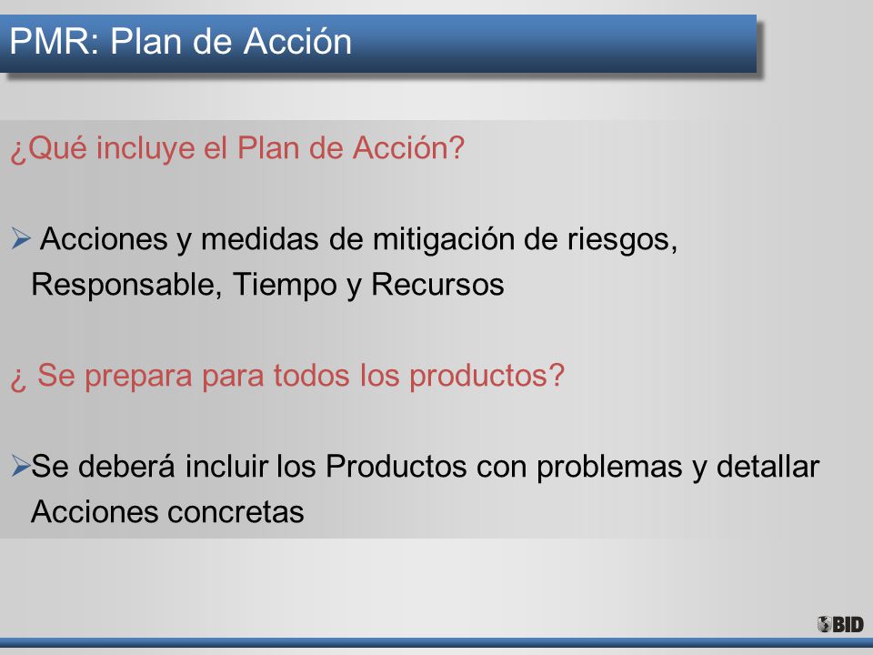 PMR: Plan de Acción ¿Qué incluye el Plan de Acción