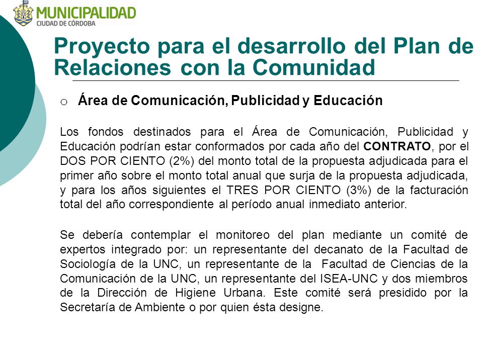 Proyecto para el desarrollo del Plan de Relaciones con la Comunidad