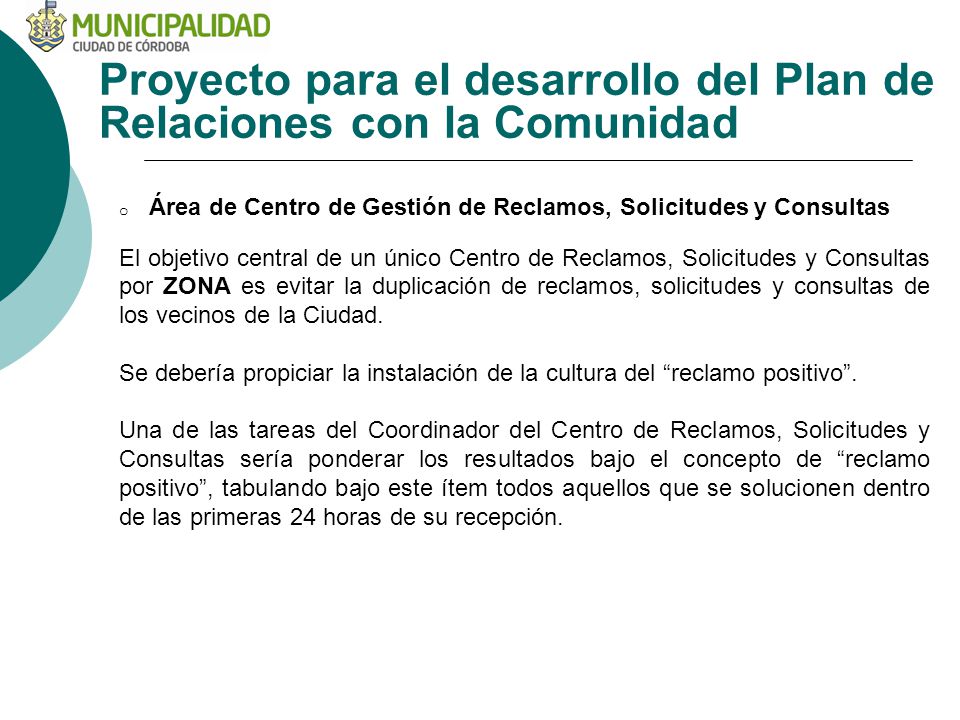 Proyecto para el desarrollo del Plan de Relaciones con la Comunidad