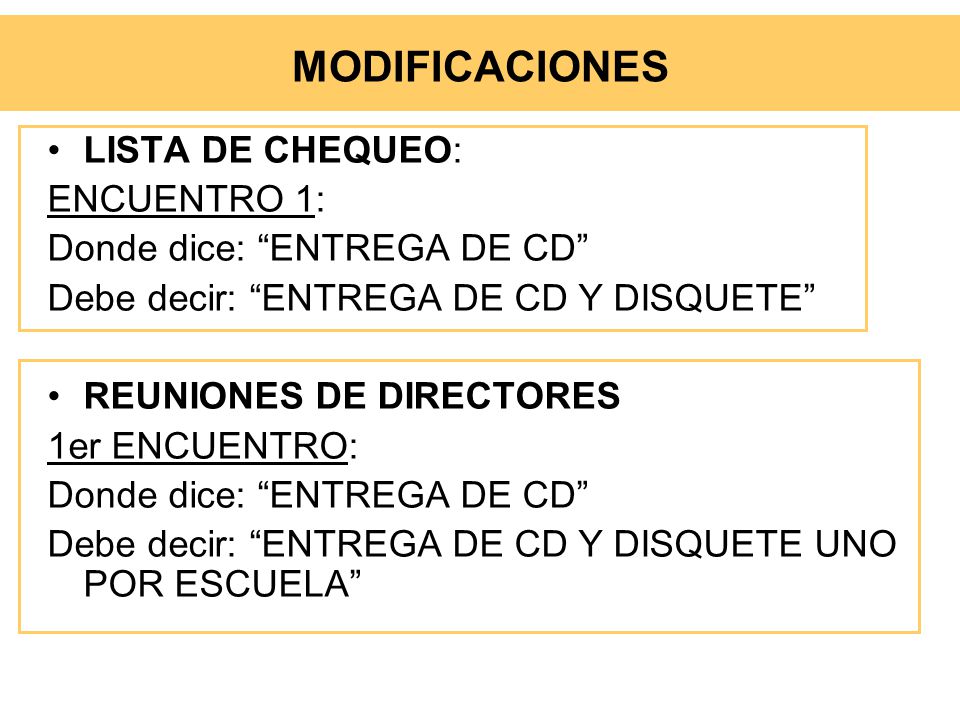 MODIFICACIONES LISTA DE CHEQUEO: ENCUENTRO 1: