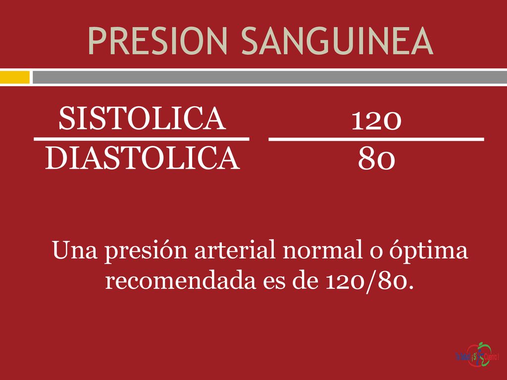 Una presión arterial normal o óptima recomendada es de 120/80.