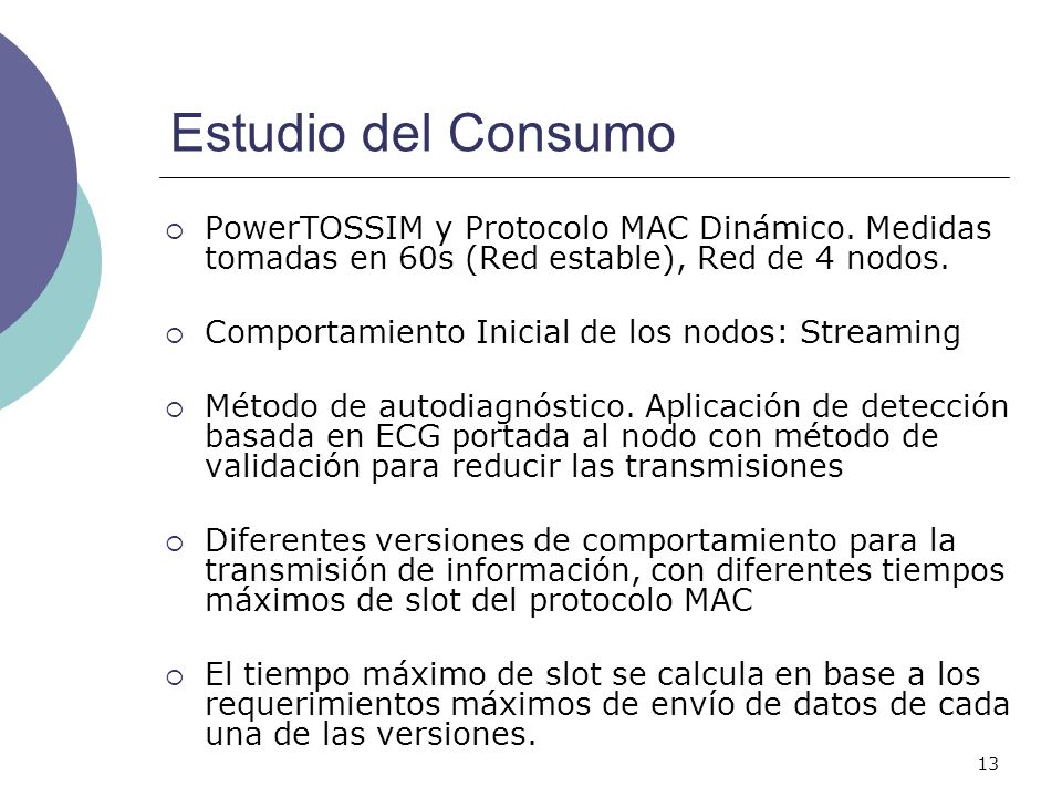 Estudio del Consumo PowerTOSSIM y Protocolo MAC Dinámico. Medidas tomadas en 60s (Red estable), Red de 4 nodos.