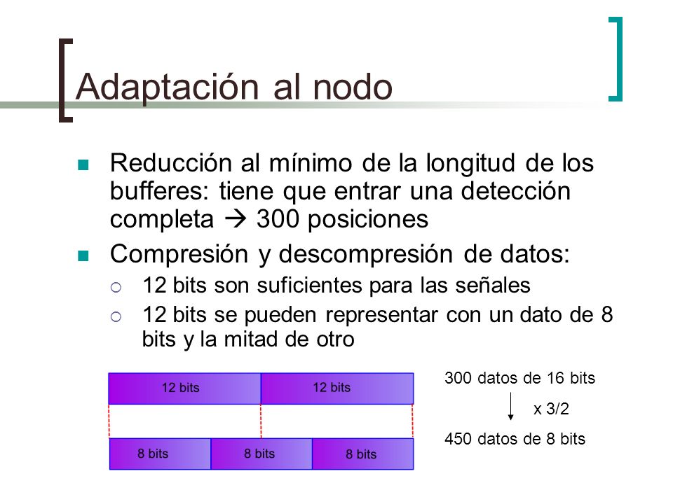 Adaptación al nodo Reducción al mínimo de la longitud de los bufferes: tiene que entrar una detección completa  300 posiciones.