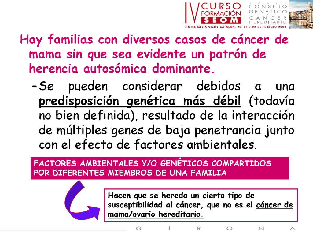 Hay familias con diversos casos de cáncer de mama sin que sea evidente un patrón de herencia autosómica dominante.
