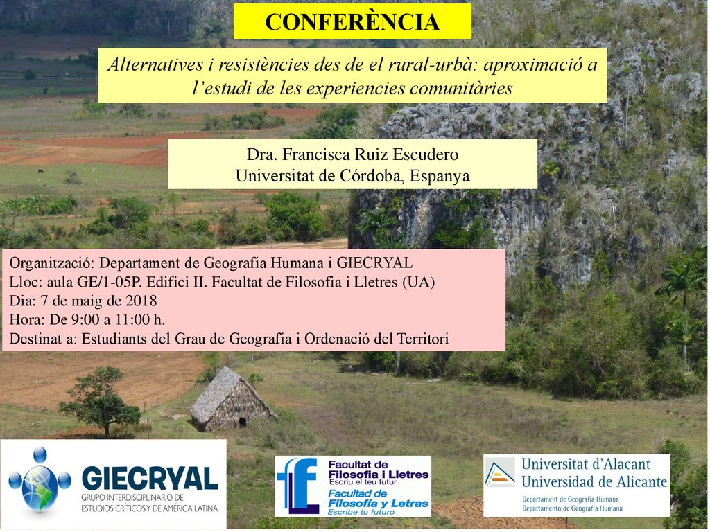 CONFERÈNCIA Alternatives i resistències des de el rural-urbà: aproximació a l’estudi de les experiencies comunitàries.