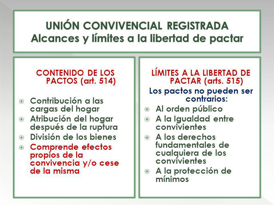 UNIÓN CONVIVENCIAL REGISTRADA Alcances y límites a la libertad de pactar