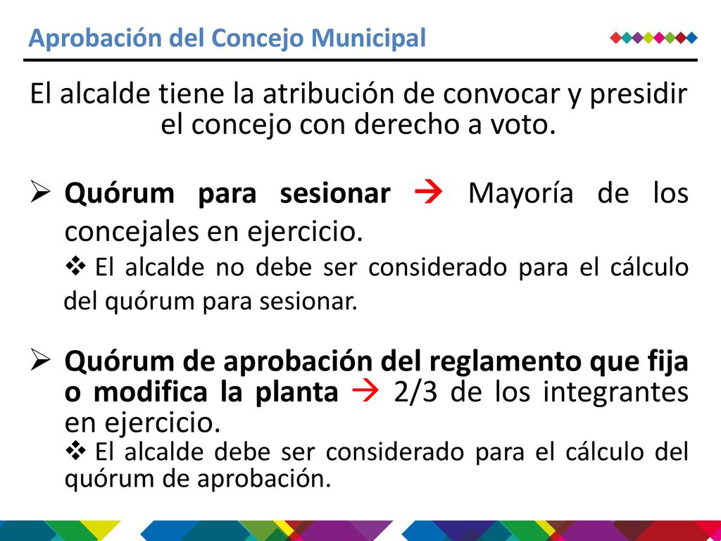 Quórum para sesionar  Mayoría de los concejales en ejercicio.