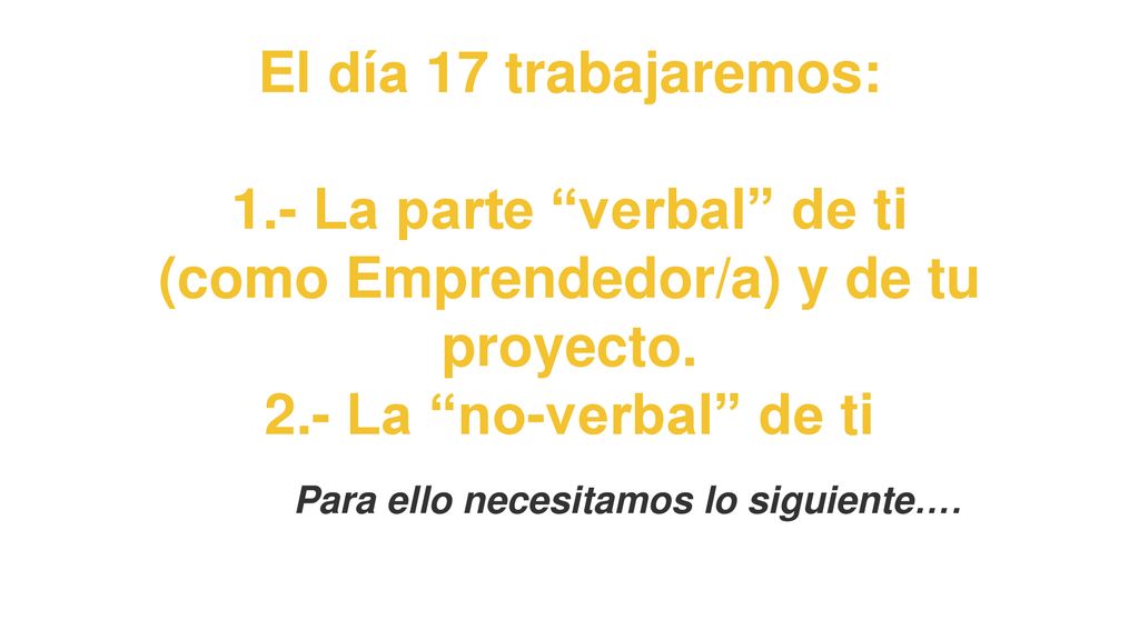 1.- La parte verbal de ti (como Emprendedor/a) y de tu proyecto.