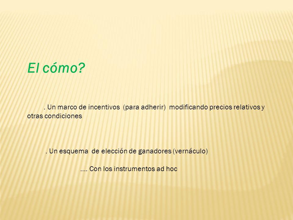El cómo . Un marco de incentivos (para adherir) modificando precios relativos y otras condiciones.