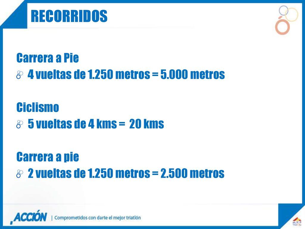 Recorridos Carrera a Pie 4 vueltas de metros = metros