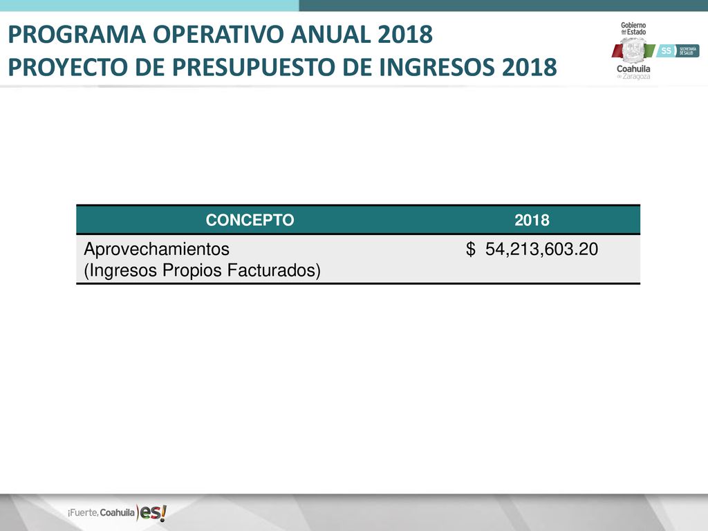 PROGRAMA OPERATIVO ANUAL 2018 PROYECTO DE PRESUPUESTO DE INGRESOS 2018