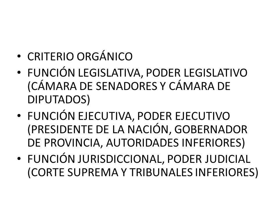 CRITERIO ORGÁNICO FUNCIÓN LEGISLATIVA, PODER LEGISLATIVO (CÁMARA DE SENADORES Y CÁMARA DE DIPUTADOS)