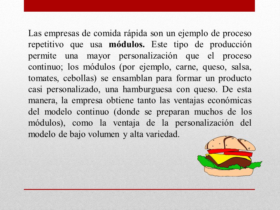 Las empresas de comida rápida son un ejemplo de proceso repetitivo que usa módulos.