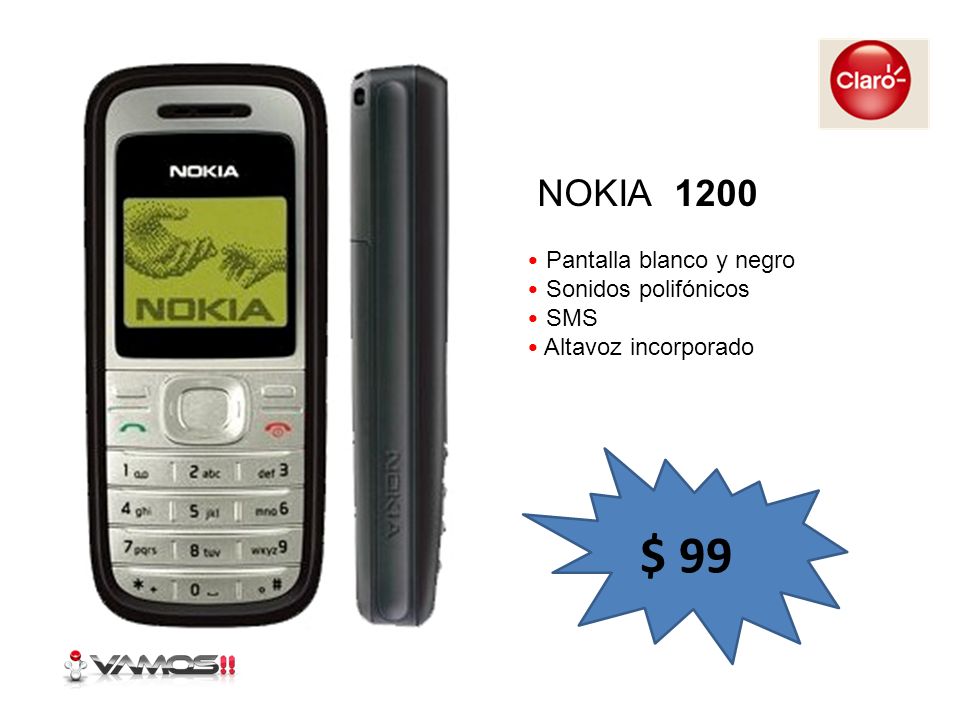 $ 99 NOKIA 1200 Pantalla blanco y negro Sonidos polifónicos SMS