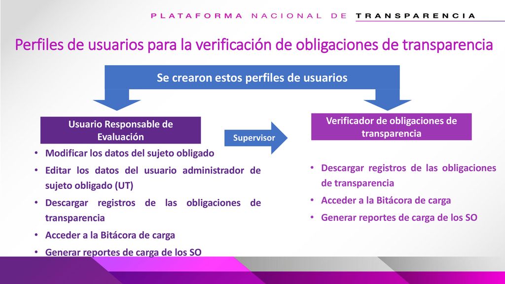 Perfiles de usuarios para la verificación de obligaciones de transparencia