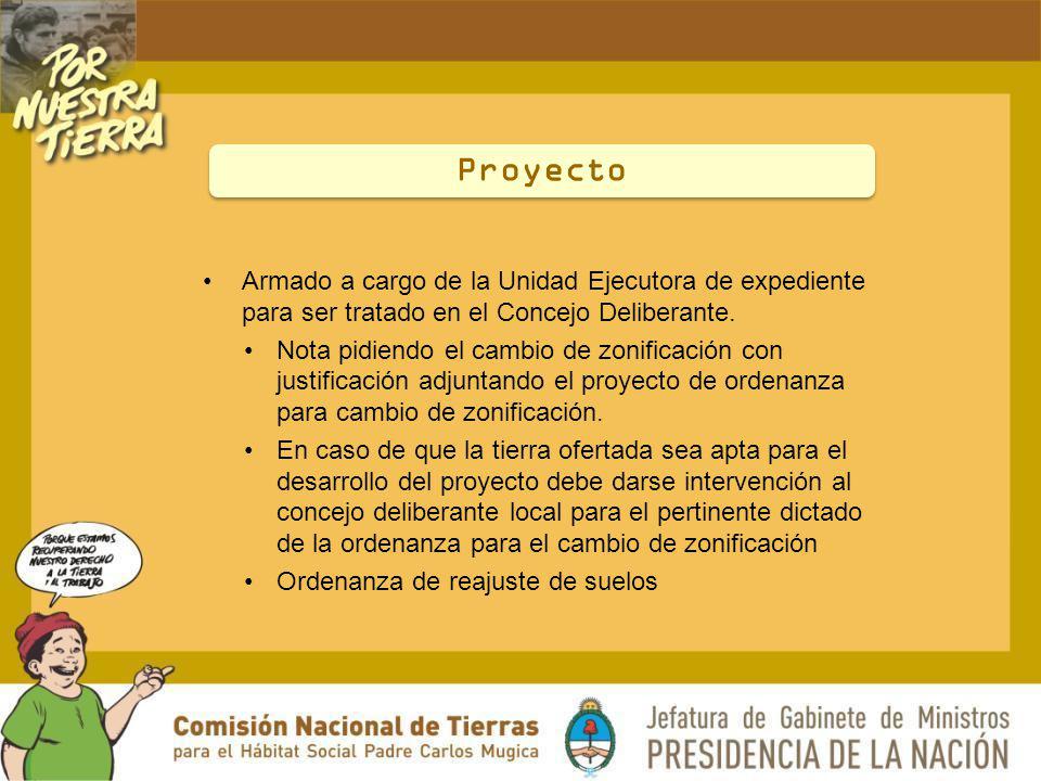 Proyecto Armado a cargo de la Unidad Ejecutora de expediente para ser tratado en el Concejo Deliberante.